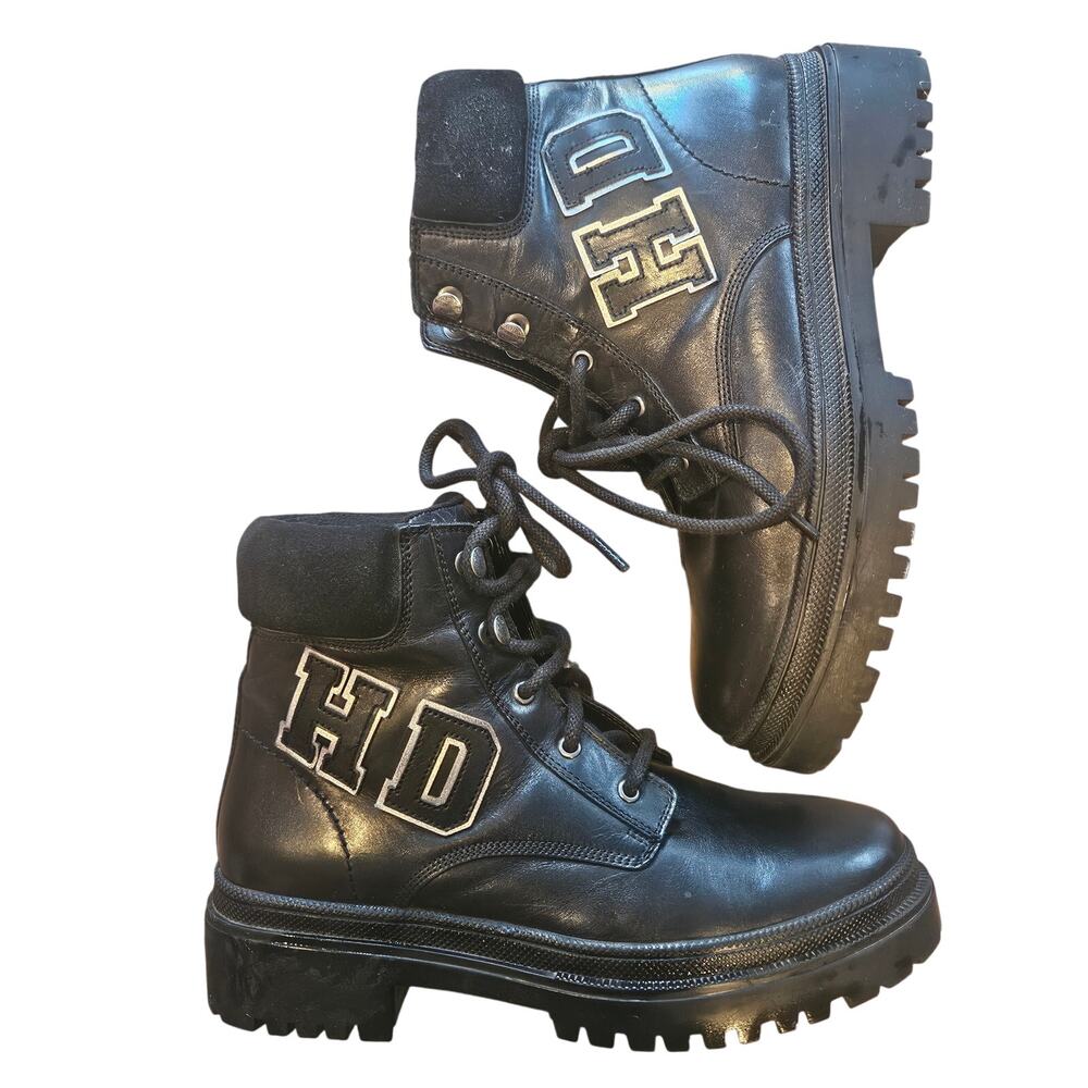 Harley Davidson Women 8 120 Anniversary Tressler black leather motorcycle boots